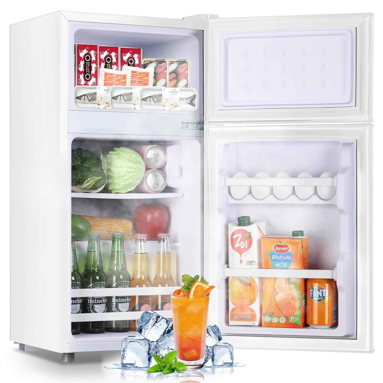 2.4 Cu.ft Mini Fridge with Double Doors Small Refrigerator with Separate Freezer & 7 Adjustable Temperature Control, Tiny Size & Personal Fridge Ideal for Office Apartment Dorm Dark Grey